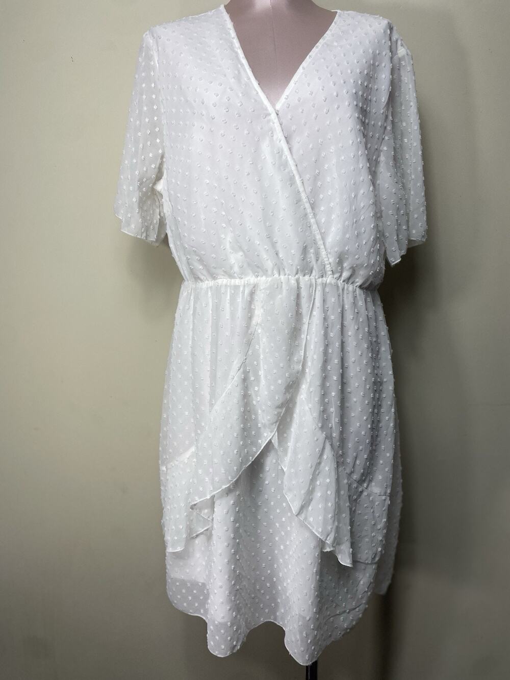 BTFBM Swiss Dot Short Sleeve Dress Ivory Women's XL lightweight coquette NWT